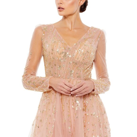 NWT $798 MAC DUGGAL EMBELLISHED V NECK LONG SLEEVE A LINE GOWN STYLE 20295 SZ 10 - Picture 3 of 8